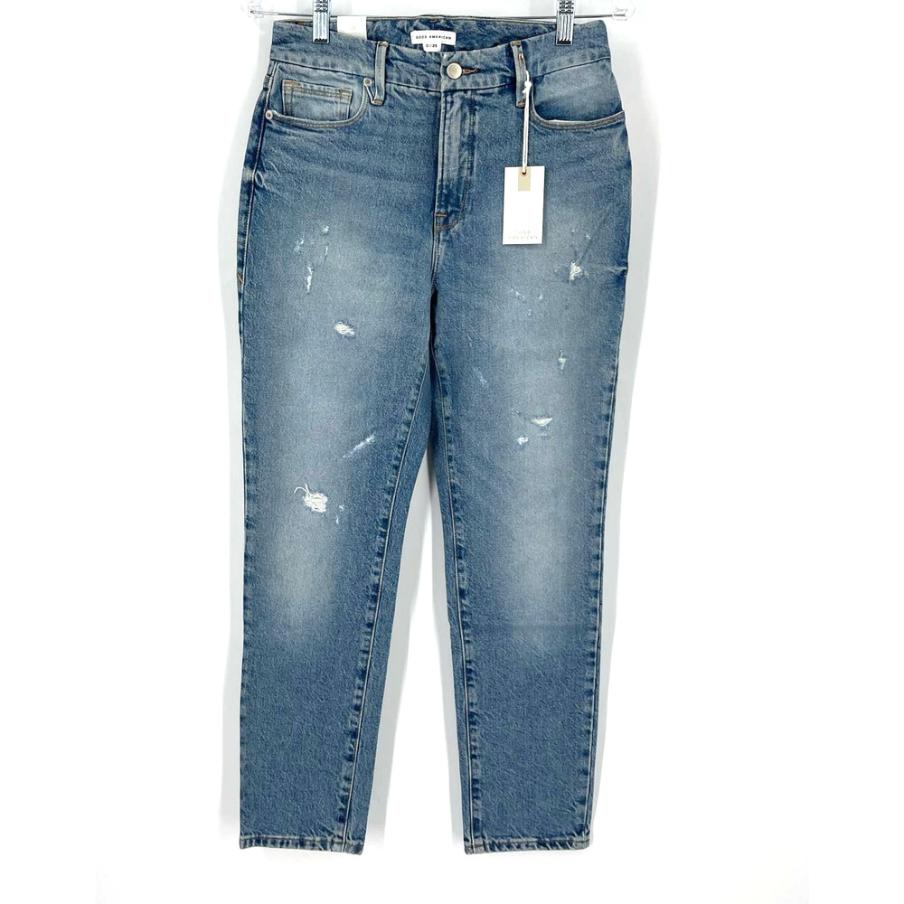 Good American Good Classic Straight‎ Leg Jeans Indigo Blue Women's Size 0/25 NWT